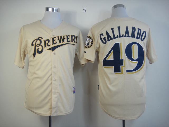 Men Milwaukee Brewers 49 Gallardo Cream MLB Jerseys